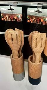 طقم أدوات مائدة من الخيزران الطبيعي الصديق للبيئة الأكثر مبيعاً، يتضمن شوك وملاعق خشبية بنقوش صينية للاستخدام المنزلي والمطبخ - Product Image 2