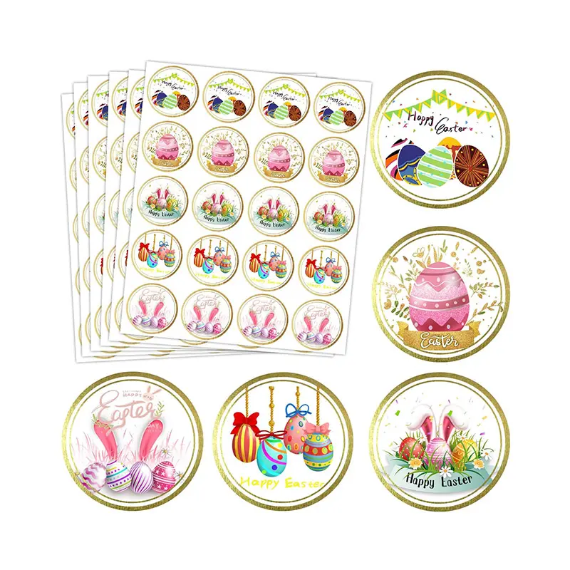 Happy Easter Bunny Eggs Stickers Tags Zelfklevende Cadeaustickers Labels Voor Easter Party Decoraties Cadeau Envelop Kaartdozen