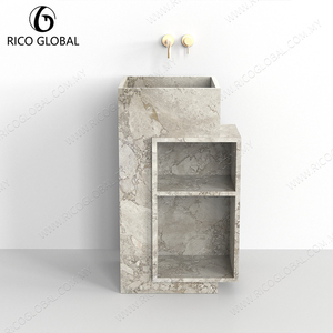 Mueble de Baño Moderno y Lujoso con Pedestal de Piedra Natural Empalmada y Lavabo de Cerámica - Product Image 5