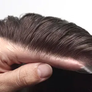 Toupet de cheveux humains 0.02 Ultra-mince avec boucle en v pour hommes, 0.03