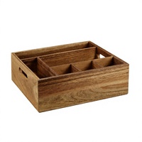 Vente en gros de porte-ustensiles rectangulaire en bois d'acacia avec finition laquée, multifonctionnel, écologique, 6 compartiments, pour comptoir de cuisine