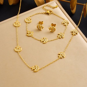 Women's Gold Plated Moon Star Jewelry <b>Set</b> With Diamond Inlay For Everyday Wear Stainless Steel Necklace Earrings <b>Bracelet</b> <b>Set</b> - Product Image 1