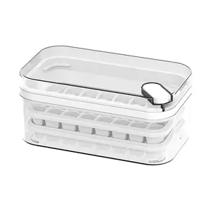具有竞争力的价格冰盘硅胶压榨冰立方盒，带按钮托盘模具，用于冰柜可堆叠冰盘，带盖