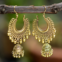 Yumfeel — boucles d'oreilles ethniques Jhumka en alliage d'argent, bijou Vintage indien pour femme, grand cercle, style gitane, goutte