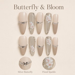 Faux ongles de luxe personnalisés à presser, motif floral avec strass, couvrance totale, brillants, forme amande et stiletto pour doigts - Product Image 3