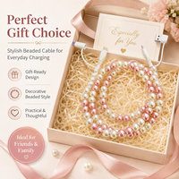 Câble de charge FASHLINK avec perles roses, 4 en 1, USB Type C, multi-connecteurs, accessoire de mode chic et féminin
