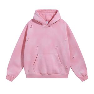 เสื้อฮู้ดดี้ผู้ชายแบบสวมหัว ทรงหลวม ผ้าหนา ฟอกสีแบบแอซิด ทำลายรู ขาดๆ แบบดิสเทรส - Product Image 3