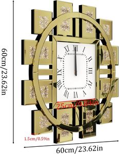 Luxury Home Decor Gold Glass Wall <b>Clock</b> Needle Unique Crystal Broken Diamond Arabesque 3D Design Antique Style Living Room - Product Image 5