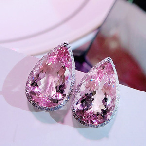 Orecchini a Perno a Goccia Rosa per Donne, Forma a Pera, Brillanti, per Uso Quotidiano e Feste, Gioielli alla Moda - Product Image 1