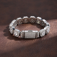 Bracelet de tennis Fulsun en laiton, motif octogonal, plaqué or blanc, entièrement pavé de zircons, style hip-hop, pour homme