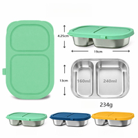 Boîtes à collation en acier inoxydable avec couvercles en silicone, contenants de stockage alimentaire à 2 compartiments, boîte à bento 304