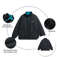 Veste pour homme à blocs de couleur, panneau contrastant, col montant, style streetwear rétro américain, printemps automne, décontractée, coupe-vent en polyester