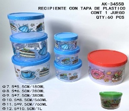 Juego de recipientes para almacenamiento de alimentos, 6 piezas, redondos, de plástico, con tapas, apilables, diseño de dibujos animados, para uso en la despensa - Product Image 3