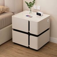Mesita de Noche Moderna e Inteligente para Dormitorio, Minimalista, de Madera Maciza, Multifuncional, con Carga Inalámbrica, de Lujo, para Uso en el Hogar, para Apartamentos Pequeños