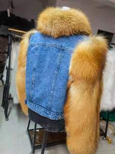 Nuova Giacca Corta Trendy da <span class=keywords><strong>Donna</strong></span> in Denim con Pelliccia, Maniche e Colletto in Pelliccia - Product Image 5