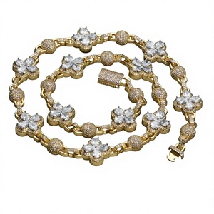 Kriara Diamonds Luxury 925 Silver Gold Plated Lab Grown Crystal Flower Hiphop <b>Statement</b> <b>Necklace</b> Link Chain Unisex Party Jewelry - Product Image 1