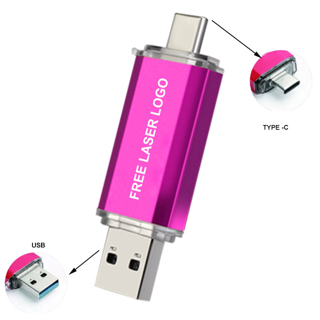 2 in 1 Type-c USB Key Thumb Flash Drive 64GB 3.0 Pendrive 128GB USB Disk Memory Stick for Android Mobile Phones