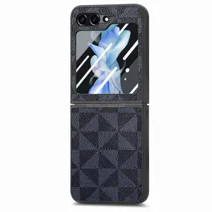 Sublimation Printed Male Premium Printed Fancy Leather Diamond Mobile Back Cover Phone Case With Screen For Samsung Z Flip 5