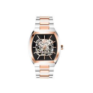 Montre à quartz pour homme à effet visuel squelette, forme tonneau, bracelet en métal, multicolore, pour affaires, soirées et occasions spéciales. - Product Image 5