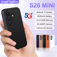 Smartphone S26 Mini 5G à succès – Écran 4,0 pouces, 12+512 Go, Batterie 4000 mAh, Android 15, Caméra HD 64 MP, Téléphone portable mini portable