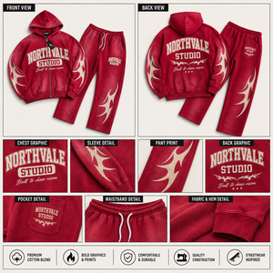 OEM Urban Streetwear Hoodie <strong>Jogger</strong> Set Red French Terry Heavy GSM Acid Wash Men Custom Oversized Tracksuit - Product Image 3