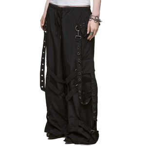 Pantalon cargo parachute 100 % nylon pour homme, avec harnais à œillets, coupe ample, jambe large, taille élastique avec cordon de serrage, pantalon fonctionnel de style urbain - Product Image 2