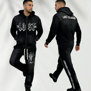 Custom Streetwear Sweatsuit Flare Jogger Sets Custom <b>Tracksuit</b> Sweatpants and Vintage Wash Washed Zip up Hoodie Set for Men - Product Image 2
