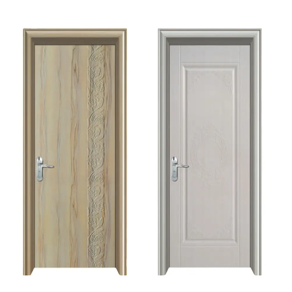 Nouveau produit PVC bois intérieur chambre salle de bain porte prix étranger portes MDF porte