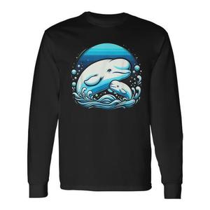 Camiseta de manga larga Kawaii con diseño de mamá y bebé ballena beluga, mamífero marino - Product Image 1