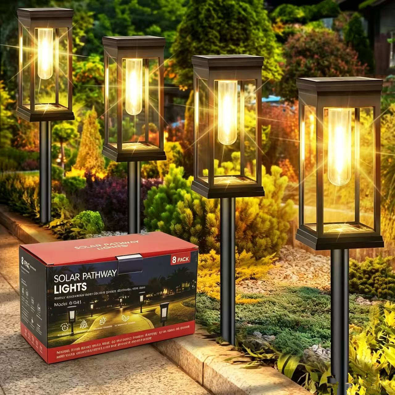8 Pack Solar Powered Garden Lights Waterproof IP65 Bright Solar Pathway Lights for Lawn Patio Driveway Decor Landscape Lighting