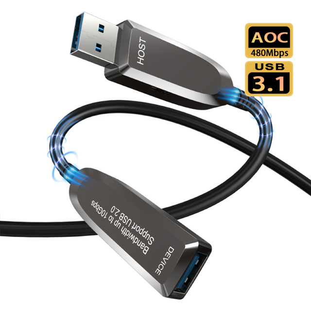 AOC USB 3.0 Active Optical Extension Cable 10m/20m/50m Fiber Optic USB Cable for Removable Hard Disk Transfer