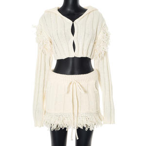 Winter Knit Elegant 2 Piece Set Party <strong>Outfits</strong> <strong>Women</strong> 2024 Fashion <strong>Sailor</strong> Collar Cropped Cardigan Sweater+Tassels Skirt Set - Product Image 5