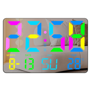 Grande <span class=keywords><strong>horloge</strong></span> <span class=keywords><strong>murale</strong></span> électrique à affichage LED RGB coloré avec veilleuse et chargement Type-C <span class=keywords><strong>pour</strong></span> chambre et salon - Product Image 3