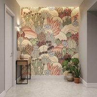 Papier peint mural personnalisé imperméable, motif cactus et succulentes pastel, dégradé doux, plantes du désert, pour chambre et salon