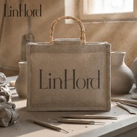 Sac de shopping en jute écologique imprimé avec logo personnalisé, poignée en bambou, laminé et réutilisable pour les boutiques de détail