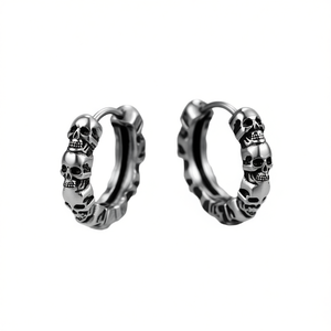 E3014 ต่างหูห่วงรูปหัวกะโหลก โลหะผสมสังกะสีชุบทอง สไตล์พังก์ เครื่องประดับแฟชั่นสำหรับทุกเพศ - Product Image 1