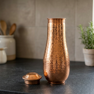 Premium Full Hammered Pure Copper Bedside Carafe Jar 1500ml Handcrafted Dimpled Copper <b>Pot</b> Luxury Wellness Metal Drinkware <b>Set</b> - Product Image 2