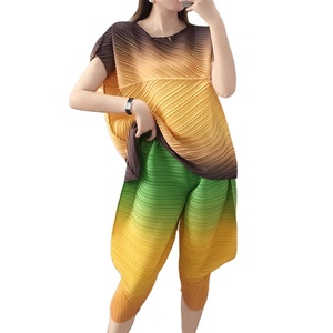 Ravanello Pantaloni Halon estate tinto legame pieghettato Miyake <span class=keywords><strong>Giapponese</strong></span> a due pezzi set <span class=keywords><strong>abbigliamento</strong></span> donna - Product Image 1