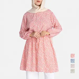 2023 नए डिजाइनर मलेशिया इंडोनेशिया आकस्मिक शीर्ष Flura मुद्रित Abaya पोशाक मुस्लिम महिलाओं के लिए