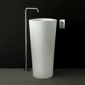 Bathroom One Piece handmade ceramic white color big pedestal basin hand wash round full pedestal sink