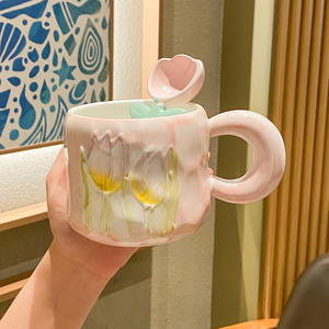 Mug à café en céramique luxueux et isolé, logo personnalisé, design de tulipe de dessin animé, écologique, passe au lave-vaisselle, cadeaux d'affaires, bureau - Product Image 4