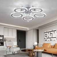 Plafonnier LED en cristal à 5 anneaux en acier inoxydable 6000K, certifié SAA, faible MOQ, personnalisable, pour salon