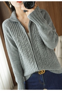 Suéter Cárdigan de <span class=keywords><strong>Mujer</strong></span> para Invierno, Cálido, Versátil, para Interior y Exterior, Antibolitas, con Cuello en V y Cremallera, Manga Larga, Venta al por Mayor - Product Image 4