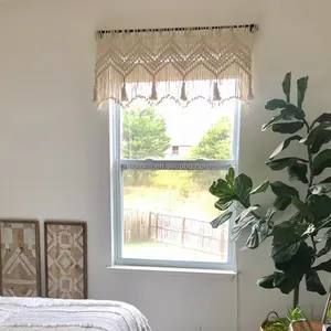 Short Door Curtains Macrame Window Curtains Boho Modern Curtains Bohemian Knitted Rope Handmade Customize Vintage Natural Cotton