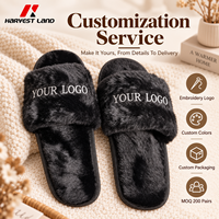 Chaussons d'intérieur en peluche avec logo brodé personnalisé, pantoufles douces et fourrées à semelle en PVC, unisexe, vente en gros