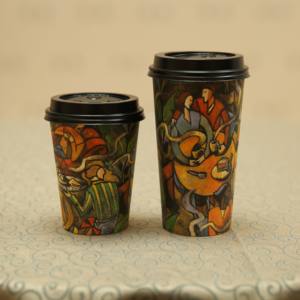 Gobelet en papier pour boissons chaudes, café, thé, avec couvercle, personnalisé avec logo imprimé, simple couche, noir et blanc, 8 oz, 12 oz, 16 oz - Product Image 2