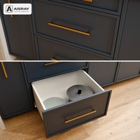 Meuble de cuisine Shaker en mélamine avec îlot central et rangement coulissant pour villa, charnières à fermeture amortie, écologique, complet