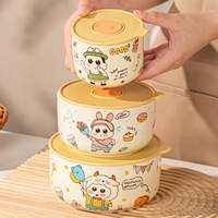 Keramik Cartoon Shin Chan Dreistufige 4-Fach Mikrowellengeeignete Frischhaltedose mit Deckel Obst Bento-Box