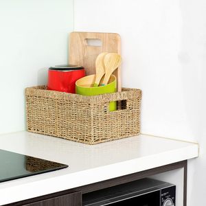 Paniers rectangulaires moyens polyvalents en jonc de mer: paniers d'intérieur idéaux pour l'organisation, parfaits pour ranger les télécommandes - Product Image 2