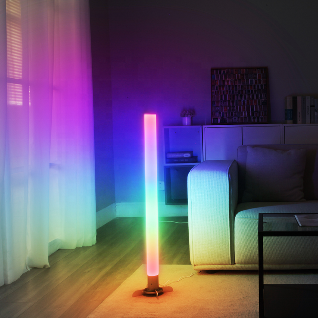 Original Design High Quality 360 Degree Emitting Corner Standing Rgb Led Floor Lamp Remote Control Sync